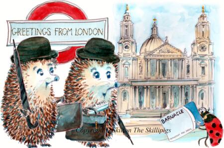 1356 Skillipigs with st Paul's London GREETINGS FROM LONDON 6 by 4 inch greeting card with envelope. 
