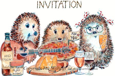 1470 INVITATION greeting card with the Skillipigs. 6 by 4 inch card with envelope. These can be personalised for a small extra cost.