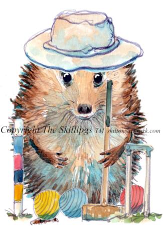 1473 croquet player Skillipig  NO TEXT greeting card with envelope