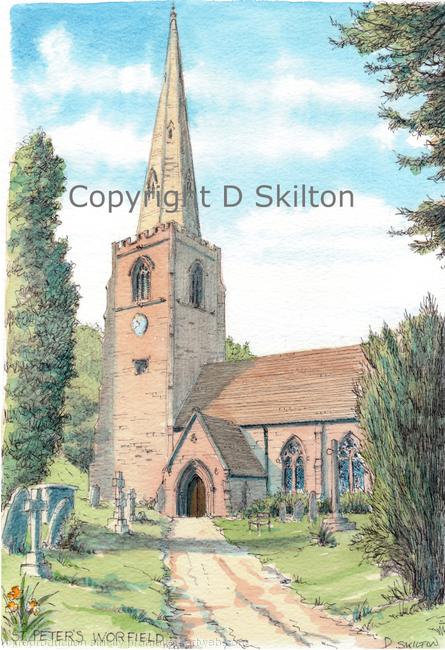 Worfield Church, St Peter's, Nr Bridgnorth Unmounted A4 signed print .