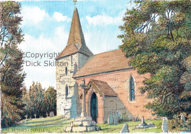 Coreley Church, St Peters near Clee Hill as a greeting card or notelet or thank-you card. Digital prints and postcards available.