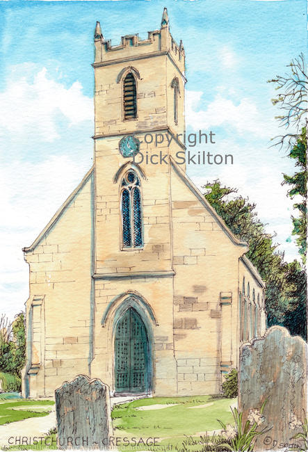 Cressage Church shropshire as a greeting card or notelet. digital prints, postcards and originals available.