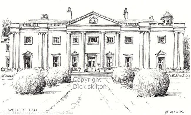 Wortley Hall Barnsley pen drawing as a signed print on a4 watercolour paper. Unmounted.