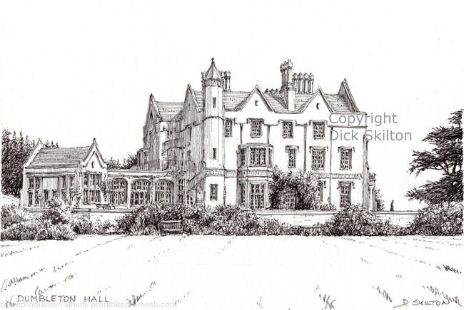 Dumbleton Hall Gloucestershire pen drawing as a signed print on a4 watercolour paper. Unmounted.