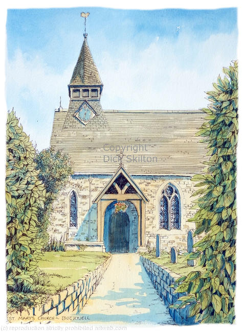 Bucknell St Marys watercolour (2) as a greeting card, notelet or thank you card or invitation. prints and original available.