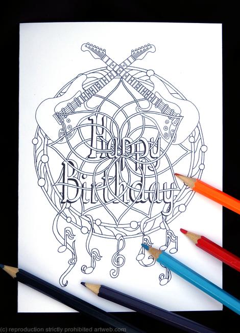 Colouring in card dream catcher with happy birthday woven into it, any name or very short message can be woven in for you. Colour to send or send to be coloured.