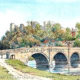 Dinham Bridge and Ludlow Castle Ludlow Shropshire Signed a4 print on watercolour paper, unmounted.