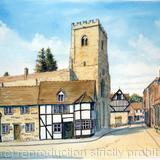 Much Wenlock Bull Ring With Holy Trinity Church Shropshire Unmounted A4 signed print .