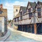 Much Wenlock Shropshire the Market hall and church tower as a signed print on a4 watercolour paper, unmounted