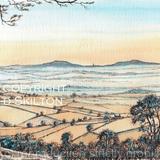 Abberley from Clee Hill at dawn, greeting card or bespoke notelet. Prints and postcards available.