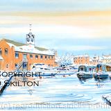 43 Stourport Canal Basin Worcestershire in winter greeting card, or notelet. printed on 6 by 4 inch  card.