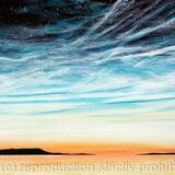 Cool sunset with noctilucent clouds and stars. Acrylic paint on stretched canvas
