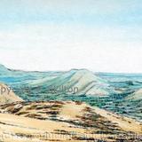 The Stretton Hills (turquoise image) Shropshire as a greeting card or bespoke notelet.