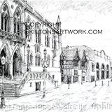 Chester Town hall pencil drawing as a blank card, for you to print or write, invitation or thank you etc. prints and postcards available.