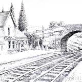 Arley Station S.V.R. black & White Drawing on greeting card or notelet, postcards available on request.