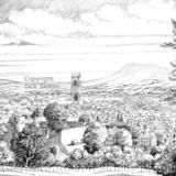 Ludlow and Clee Hill from Whitcliffe black and white greeting card or bespoke notelet. Prints and postcards available.