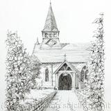 Bucknell St Mary's Shropshire Black & White drawing as a greeting card  bespoke notelet or invitation or thank you card. prints and postcards available.
