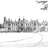 Sandon hall Staffordshire pencil and pen drawing as a signed print on A4 watercolour paper . Unmounted.