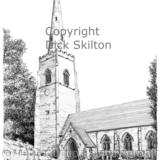 Worfield church black pen drawing Nr Bridgnorth Shropshire greeting card. Prints and postcards available.
