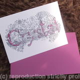 Crystal name art greeting card with purple envelpe