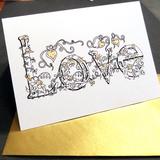 Love name card with my flower alpabet and gold envelope