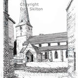 Cleobury Mortimer Church vertical pen drawing as a greeting card, notelet or thank-you card or invitation.