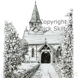 Bucknell Church St. Marys pen drawing  Unmounted A4 signed print .