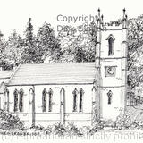 Ironbridge St. Luke pen drawing as a single greeting card, notelet thank-you card or invitations