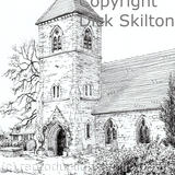Bobbington church Holy Trinity Signed a4 print on watercolour paper, unmounted.