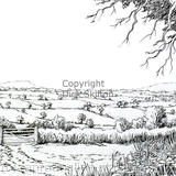 Clee Hill and Brown clee on the road to Ditton Priors pen drawing as a greeting card or notelet. Prints and postcards available.