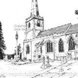 Chaddeseley Corbett Church pen drawing as a greeting card or bespoke notelet or wedding invitation. Postcards and prints available