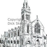 baxter Church Kidderminster  pen drawing as a greeting card, bespoke notelet or invitation. Prints and postcards available.