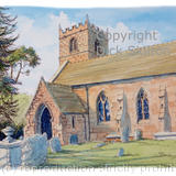 Quatford st mary Magdalene as a greeting card as a signed laser print in a 7 by 9 inch mount. Cards available.