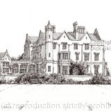 Dumbleton Hall Gloucestershire pen drawing as a signed  print on a4 watercolour paper. Unmounted.