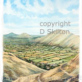 Church Stretton hills, Caer Caradog and the Wrekin from the Long Mynde ( vertical) as a signed print on a4 watercolour paper unmounted
