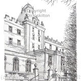 Matlock County Hall Derbyshire  pen drawing as a greeting card or bespoke notelet or invitations etc.. Prints available and also postcards. 