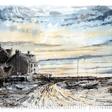 Parrog Pembrokeshire, sunset with boats. greeting card