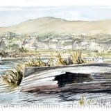 Parrog High Tide. Old boat at Parrog near Newport as a greeting card. prints and postcards available.