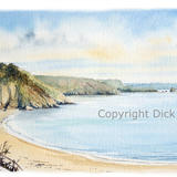 Tenby North beach watercolour, looking away from the harbour greeting card. Prints available.