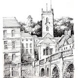 Bewdley bridge and church black and white copyright