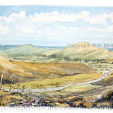Stretton Hills with road and fence greeting card or bespoke notelet. prints and postcards available.