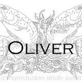 Oliver name card with four trout ( any name can be printed)