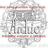 football card example colouring card for you to colour and send or send to be coloured. Any name can be woven into this design for you.