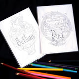 Examples of two of the colouring card collection ( pencils not included). You can have any name woven within the designs, colour and send or send to be colour. A unique card.