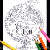 Kite tree and snowdrops example of colouring card ( any name available)