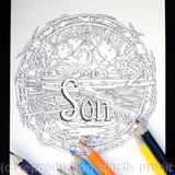 Volcano design colouring card with SON example, any name or number available. Colour and send or send to be coloured.