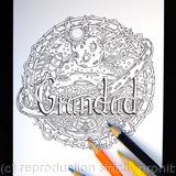 Space planet colouring card with 'Grandad 'example. any name or number available. Colour to send or send to be coloured.