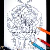 Colouring in card dream catcher with happy birthday woven into it, any name or very short message can be woven in for you. Colour to send or send to be coloured.