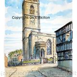 Whitchurch ( Shropshire) Church, St Alkmunds watercolour printed on a 6 by 4 inch greeting card with envelope in a cello bag.