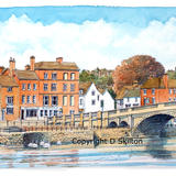 Bewdley bridge and the River Severn. Signed a4 print on watercolour paper, unmounted.
